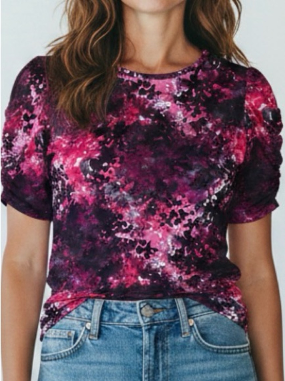 Worthington Pink & Purple Abstract Print Short Sleeve Tee